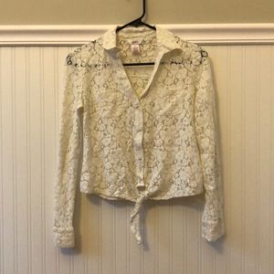 Lace cream button down top